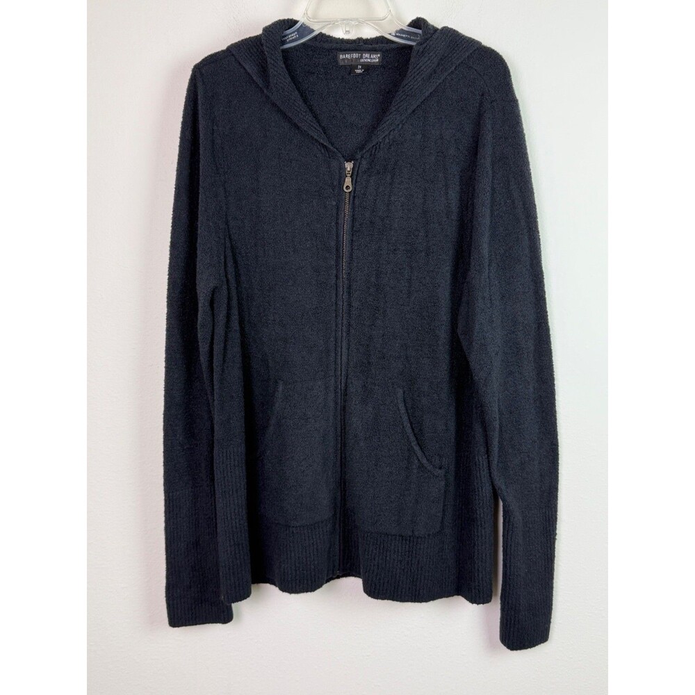 Barefoot Dreams CozyChic Lite Zip Front Hoodie Sweater Plus Size 2X Black